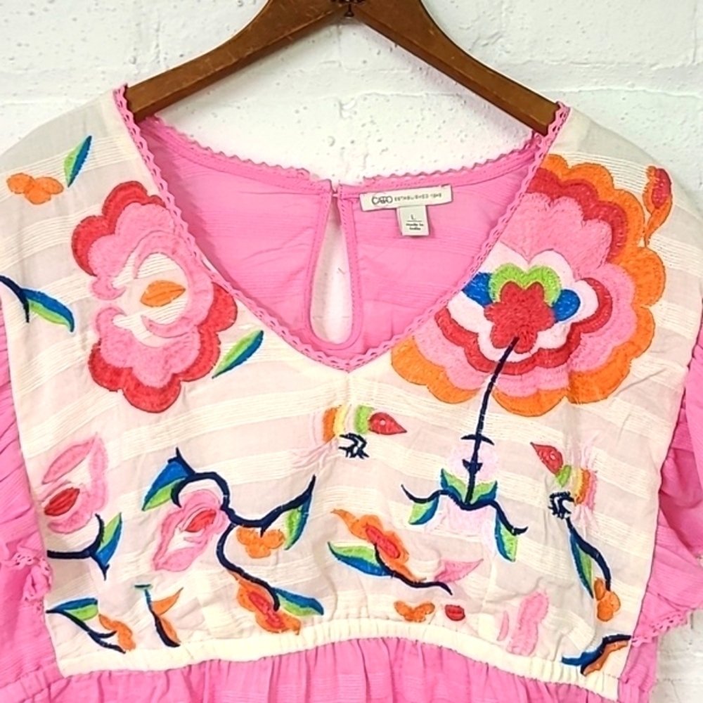 Cato Pink Embroidered Floral Yoke Tunic - Picture 3 of 7